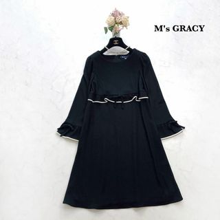 エムズグレイシー(M'S GRACY)の【M's GRACY】大人可愛い＊フレアワンピース　リボン　大きいサイズ　40(ひざ丈ワンピース)