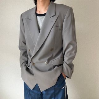 ランバン ウール100％ グレンチェック柄 テーラードジャケット グレー系 LANVIN メンズ   【230930】