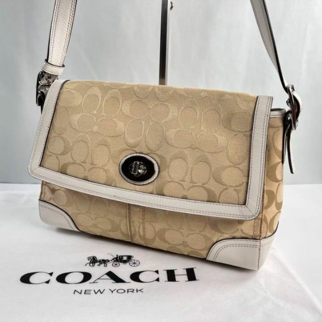 極美品 COACH コーチ ハンドバッグ シグネチャーコーテッドキャンバス-