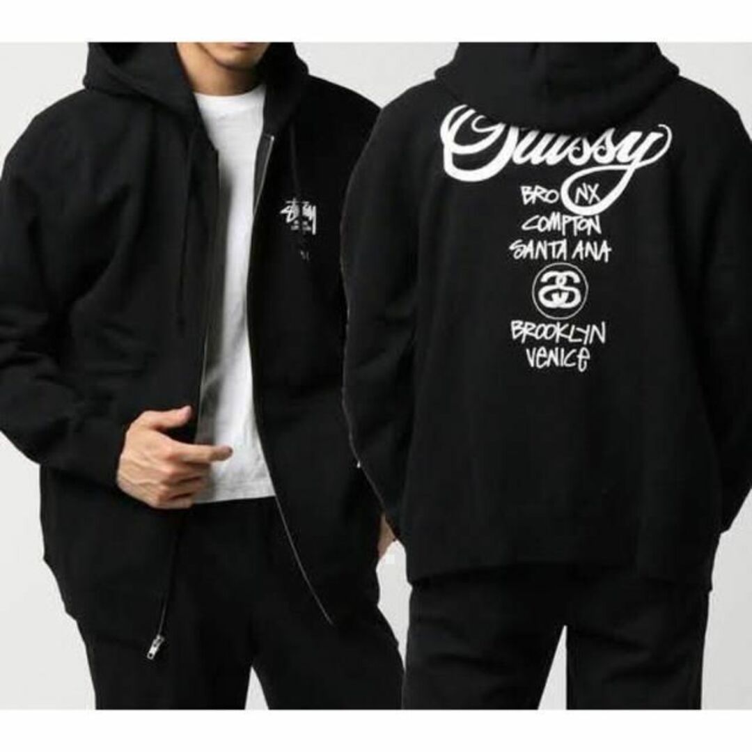 STUSSY ステューシー WORLD TOUR ジップ パーカー 黒M