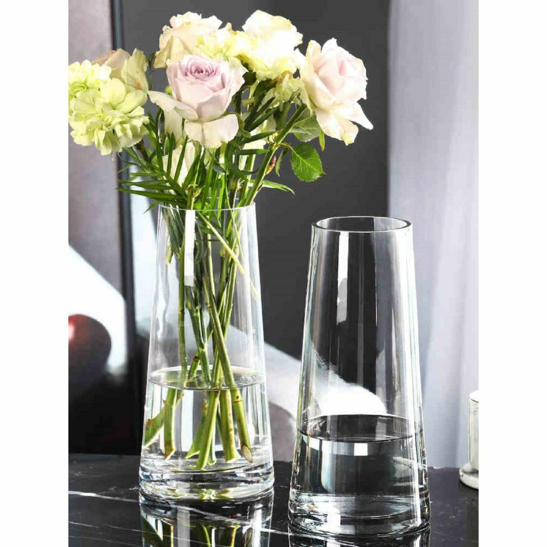 【色: クリア-22cm】ガラスベース 花瓶ガラス 花器 22cm フラワーベー 3