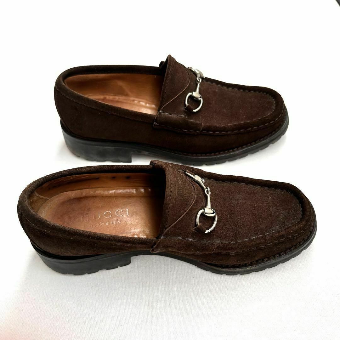 【GUCCI】ホースビット　ローファー　スウェード　革靴　23.0cm ブラウン