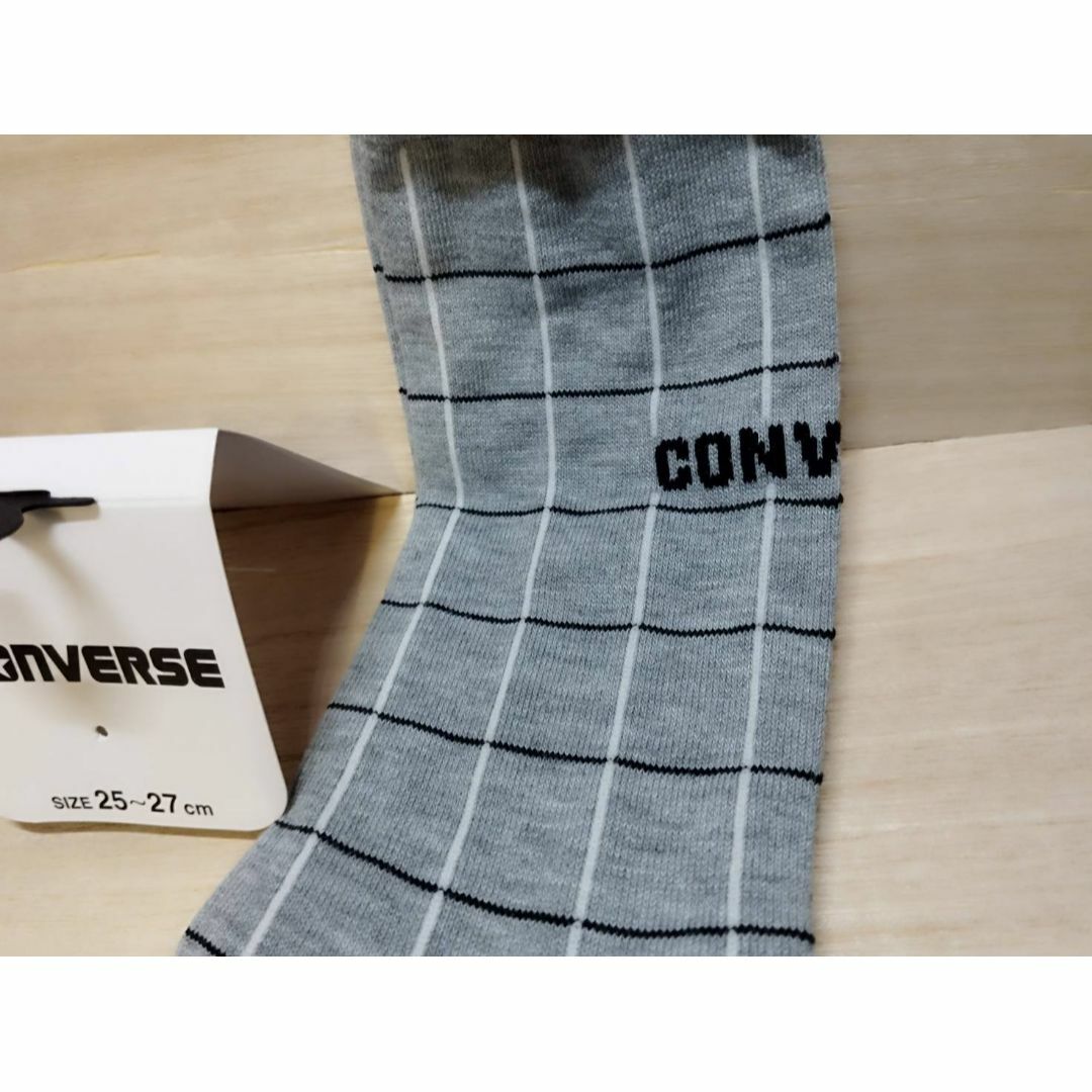 CONVERSE(コンバース)のk福）薄灰チェック３足）25-27）福助製コンバース★靴下ソックス薄手13744 メンズのレッグウェア(ソックス)の商品写真