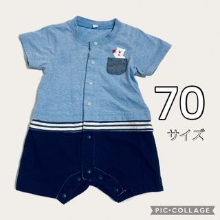 【美品】切り替えシャツ風ロンパース　70サイズ(ロンパース)