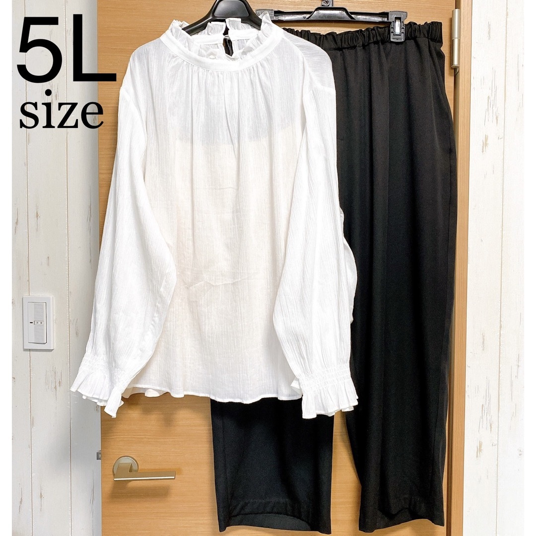 新品♡5L フォーマル　上下セット　ブラウス　パンツ　長袖　大きいサイズ　白黒