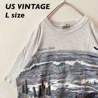 アメリカ製　半袖Tシャツ　ビッグプリント　海　風景　男女兼用　Lサイズ(Tシャツ/カットソー(半袖/袖なし))