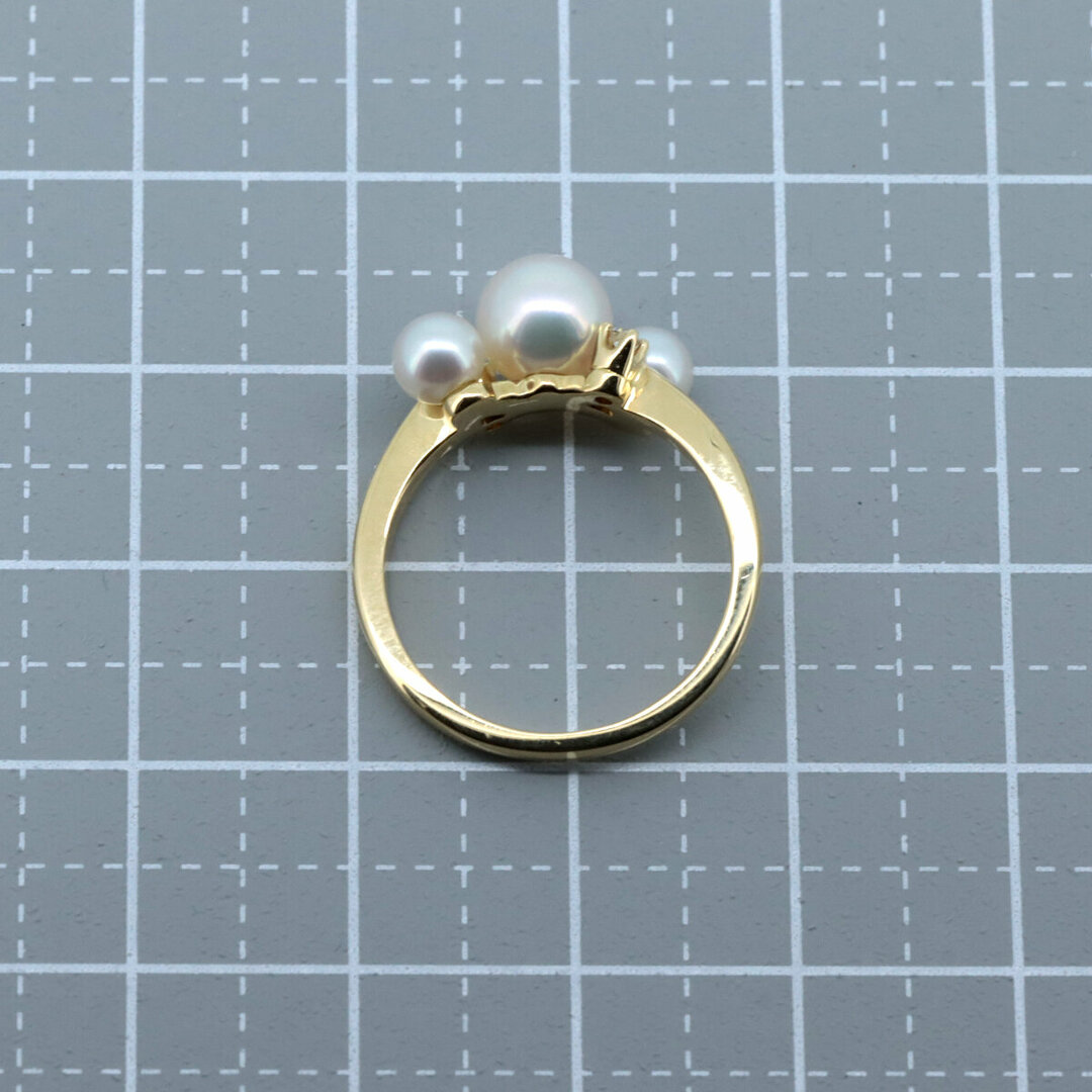 MIKIMOTO(ミキモト)の目立った傷や汚れなし ミキモト パール ダイヤモンド リング 指輪 9号 6.4ミリ K18YG(18金 イエローゴールド) レディースのアクセサリー(リング(指輪))の商品写真