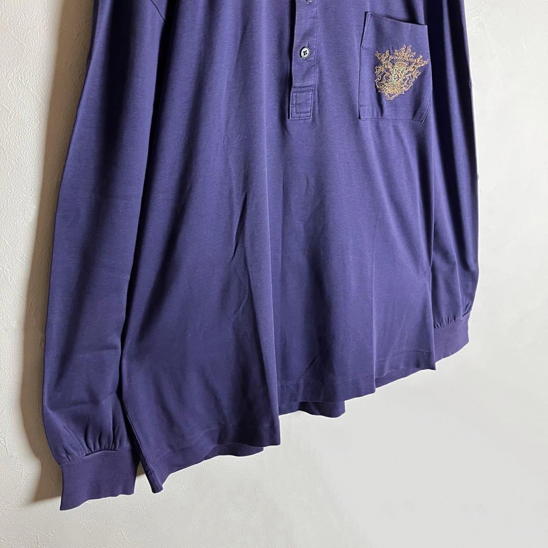 90s　ビンテージ　ポロシャツ　オンワード樫山　刺繍　紫　コットン　長袖　古着 メンズのトップス(ポロシャツ)の商品写真