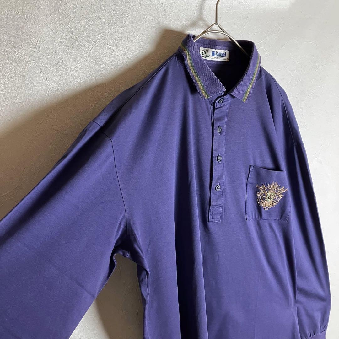 90s　ビンテージ　ポロシャツ　オンワード樫山　刺繍　紫　コットン　長袖　古着 メンズのトップス(ポロシャツ)の商品写真