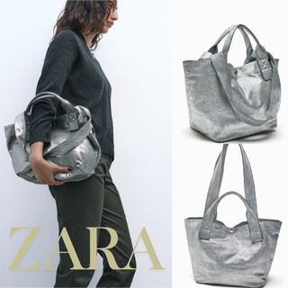 未使用タグ付き ZARA メタリック ファブリック トートバッグ