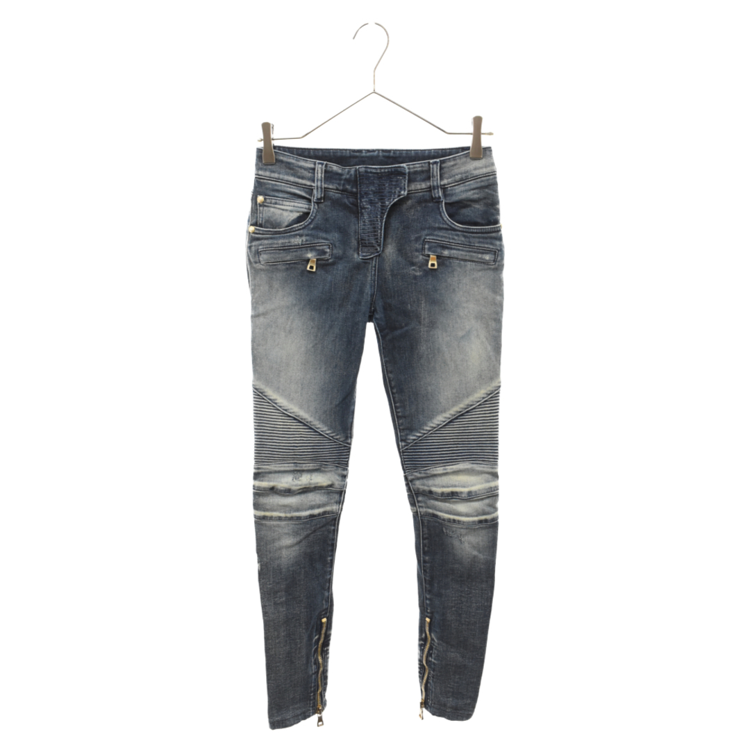 BALMAIN バルマン BIKER BLUE JEANS バイカースキニーデニムパンツ インディゴ レディース 5757-241N21センチ股上