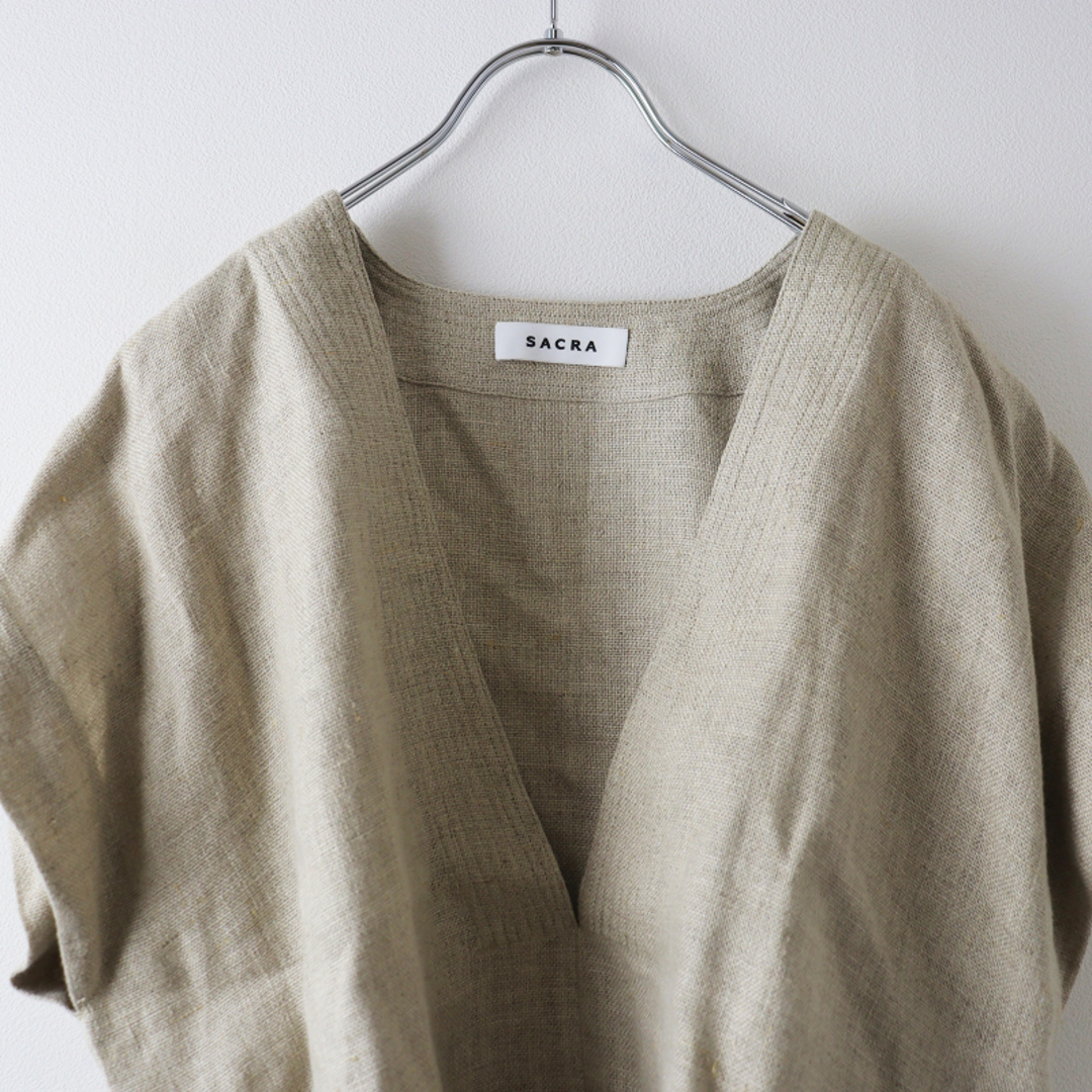 極美品 サクラ SACRA RUSTIC LINEN TOP 38/生成り リネンクロップドトップス ブラウス バイオ加工 定価2.8万【2400013532310】 3