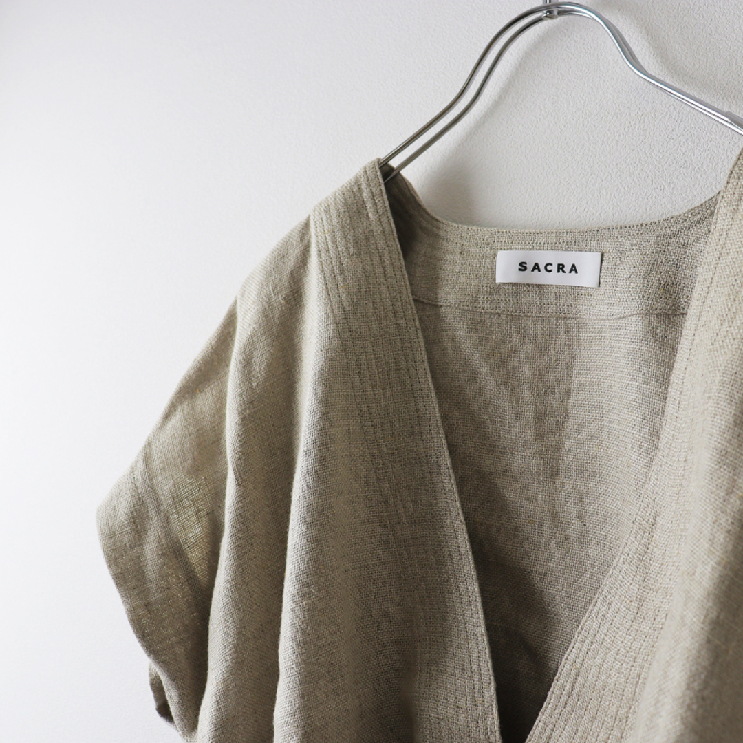 極美品 サクラ SACRA RUSTIC LINEN TOP 38/生成り リネンクロップドトップス ブラウス バイオ加工 定価2.8万【2400013532310】 4