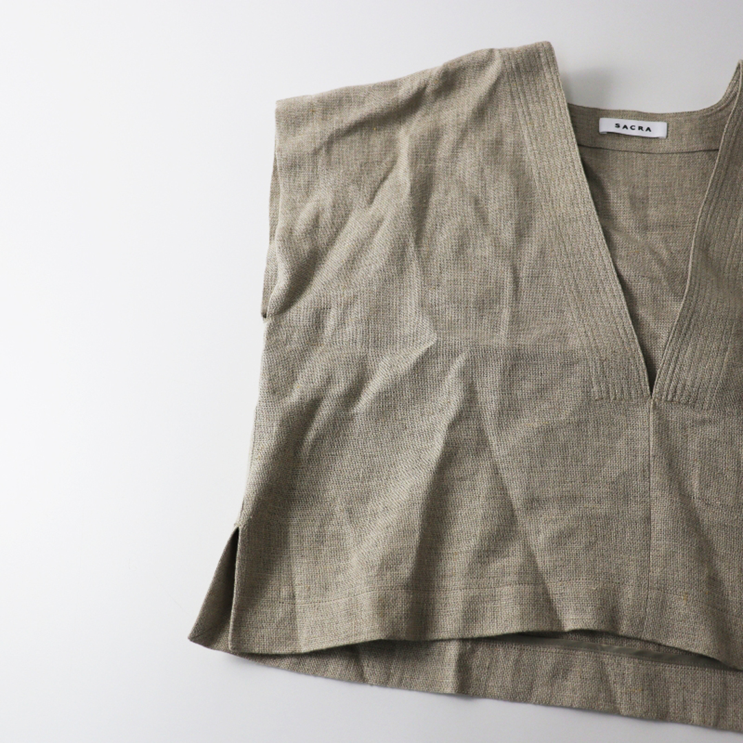 極美品 サクラ SACRA RUSTIC LINEN TOP 38/生成り リネンクロップドトップス ブラウス バイオ加工 定価2.8万【2400013532310】 8