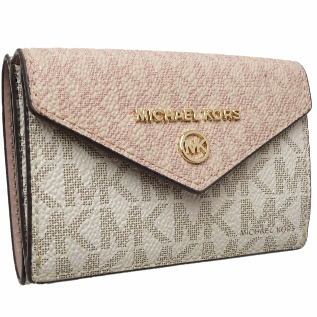 Michael Kors マイケルコース コンパクトウォレット 三つ折り財布 PVCxレザー  ベージュ ピンク/083905