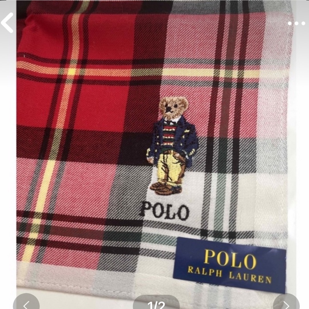 POLO RALPH LAUREN(ポロラルフローレン)の刺繍がステキ　ブレザーを着た正装ベア　ハンカチ一枚 レディースのファッション小物(ハンカチ)の商品写真