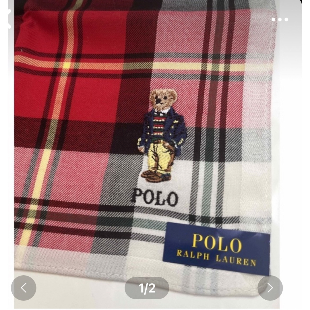 POLO RALPH LAUREN(ポロラルフローレン)の刺繍がステキ　ブレザーを着た正装ベア　ハンカチ一枚 レディースのファッション小物(ハンカチ)の商品写真