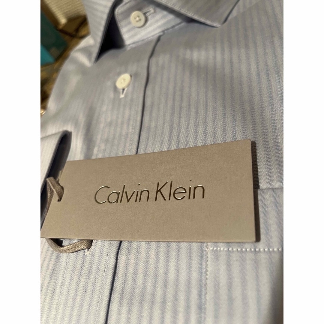 Calvin Klein(カルバンクライン)の新品❇︎M ストライプシャツ　Calvin Klein 水色　メンズ メンズのトップス(シャツ)の商品写真