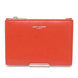 サンローラン(Saint Laurent)のサンローラン パリ SAINT LAURENT PARIS 二つ折り財布 小銭入れ 668322 RED ORANGE シルバー金具 未使用品(財布)