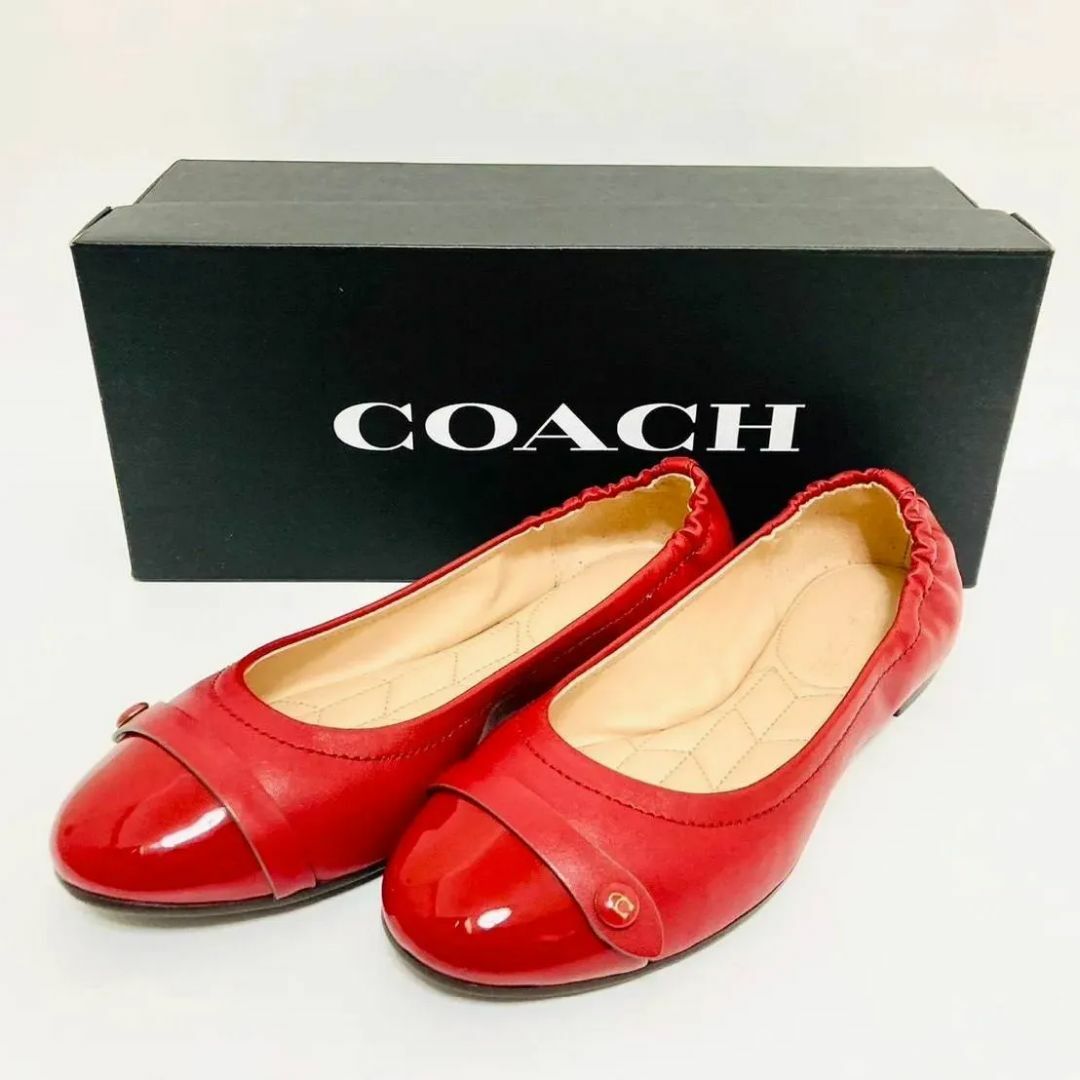 ☆COACH　コーチ　パテント切り替えレザー　バレエシューズ　フラットパンプス　＃5C(22.5㎝)　レッド　箱あり　試し履き　美品　K22220 |  フリマアプリ ラクマ