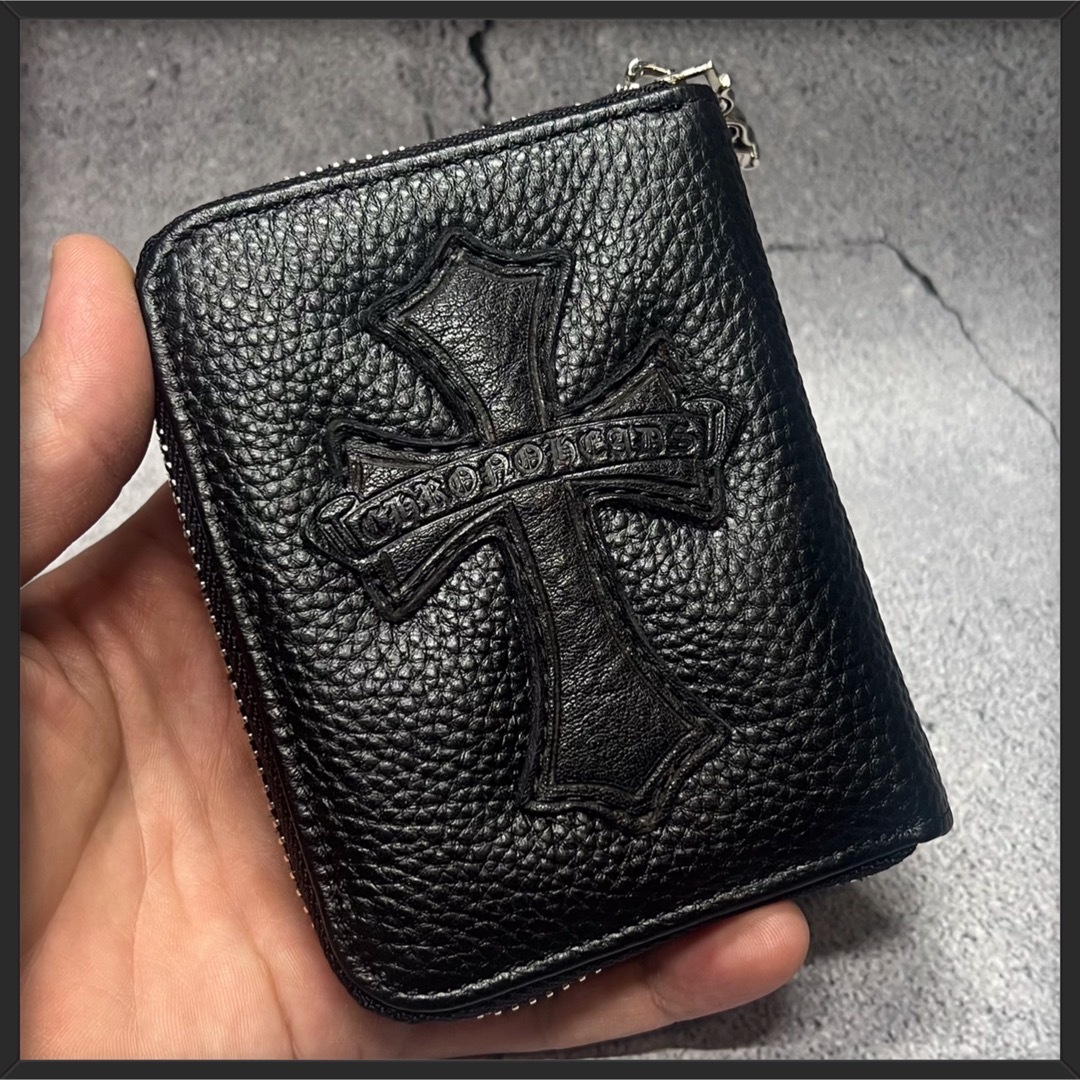 折り財布/ラウンドファスナー型/本革アンティーク3Dクロスパッチ/カード10枚可のサムネイル