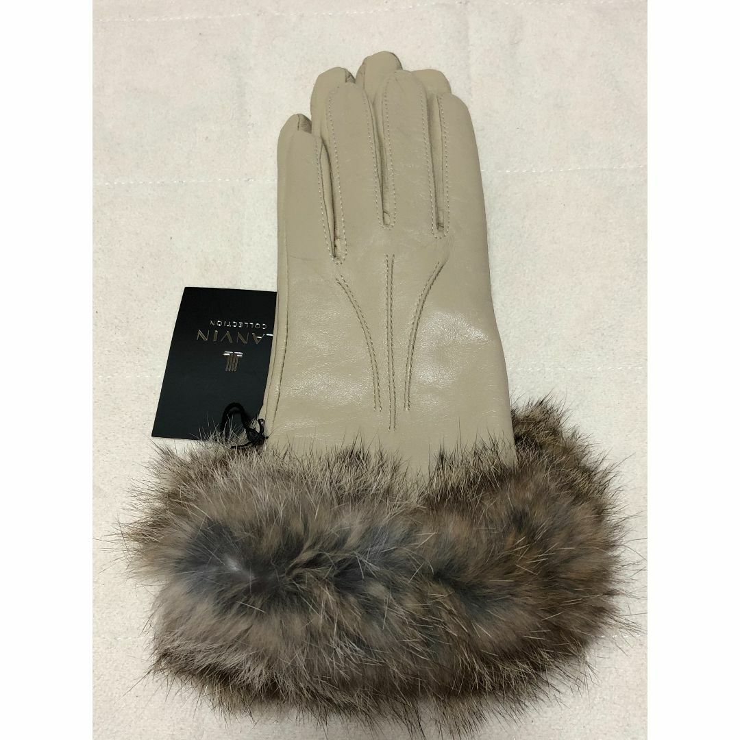 327新品LANVIN COLLECTION羊革レザーラビットファー手袋カシミヤ