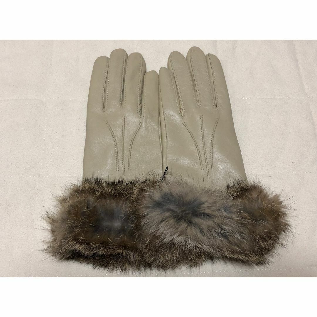 327新品LANVIN COLLECTION羊革レザーラビットファー手袋カシミヤ