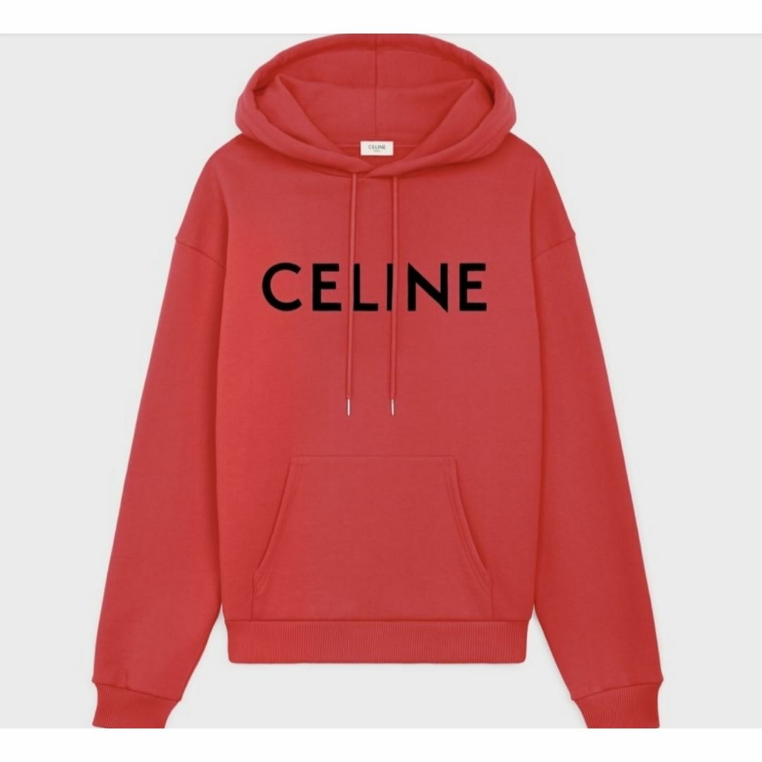 CELINE ルーズフーディー コットンフリースインテンスレッド + ブラック