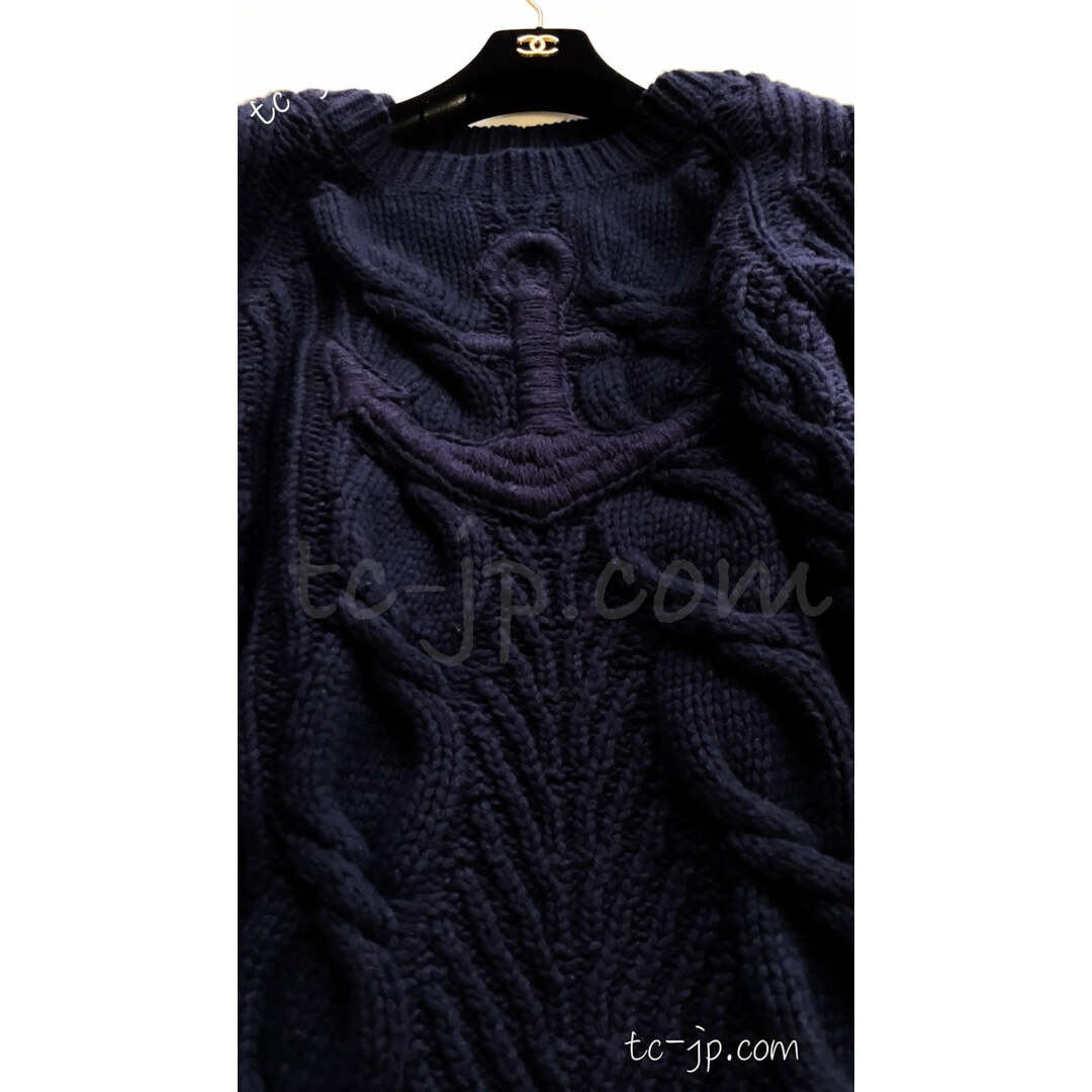 超美品 シャネル CHANEL ネイビー・ウール・カシミア・ケーブル