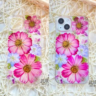 ハンドメイド押し花スマホケース ガーベラ、コスモスの通販 by JURICO