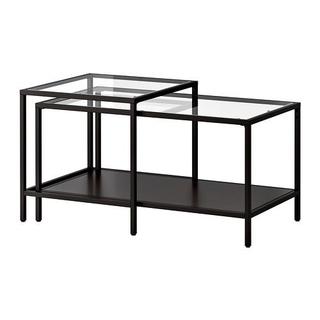 イケア(IKEA)の【IKEA】VITTSJÖネストテーブル2点セット, ブラックブラウン, ガラス(ローテーブル)
