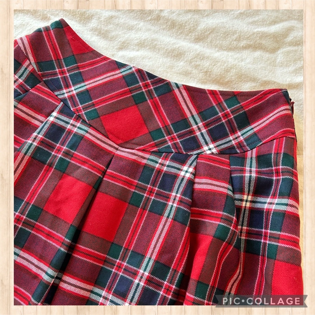 Yorkland(ヨークランド)のYorkland チェック柄　ウール　膝下　ロング　スカート　赤　レッド　秋冬 レディースのスカート(ロングスカート)の商品写真
