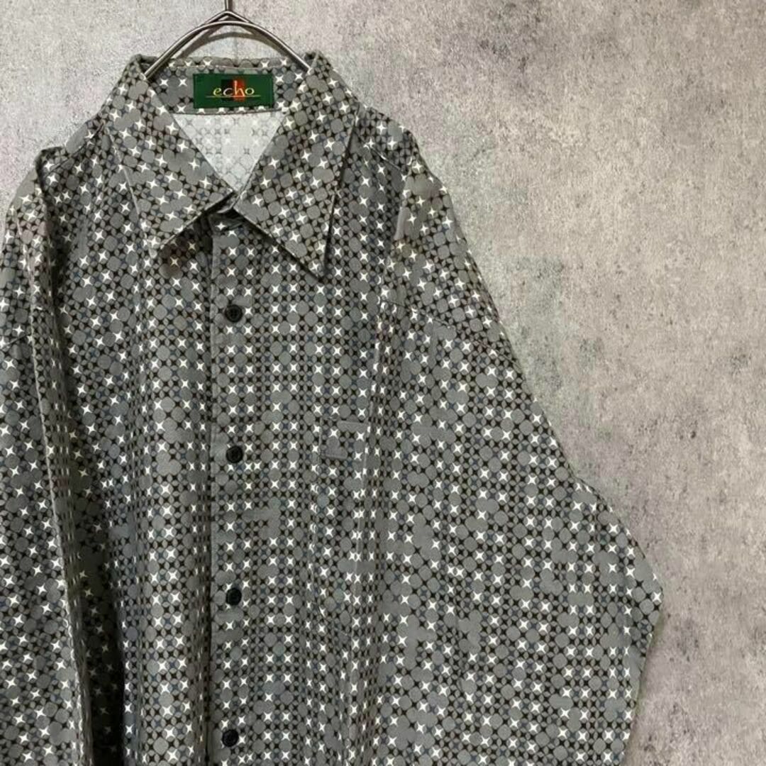 90s vintage 長袖　柄シャツ　コットン　メンズ　M 　個性派