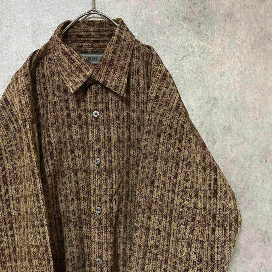 90s vintage 長袖　柄シャツ　ポリ　メンズ　M 　個性派