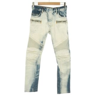新品2023 BALMAIN - バルマン クラッシュ加工バイカーロングパンツ 27