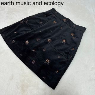 アースミュージックアンドエコロジー(earth music & ecology)の【earth music and ecology】花柄ミニスカート　秋冬　黒　S(ミニスカート)