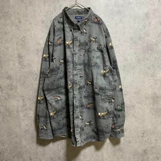 00S 長袖　柄シャツ　綿　メンズXXL トラウト　個性派　奇抜