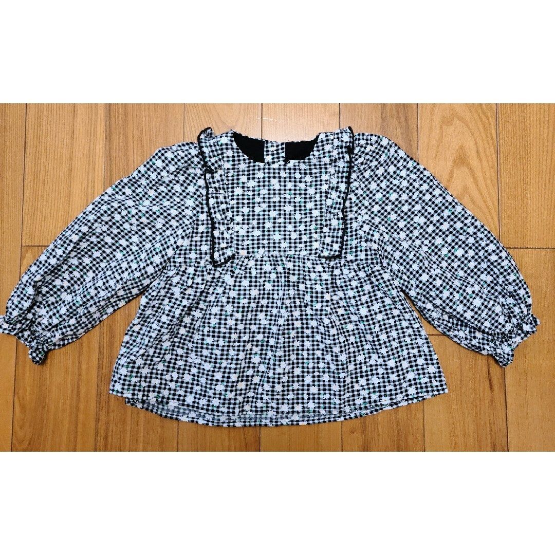 ZARA KIDS(ザラキッズ)の【こう様】ギンガムチェック×花柄パフブラウス98cm/2～3years キッズ/ベビー/マタニティのキッズ服女の子用(90cm~)(ブラウス)の商品写真