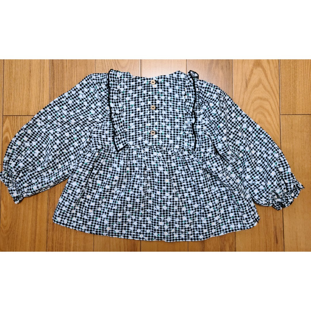 ZARA KIDS(ザラキッズ)の【こう様】ギンガムチェック×花柄パフブラウス98cm/2～3years キッズ/ベビー/マタニティのキッズ服女の子用(90cm~)(ブラウス)の商品写真