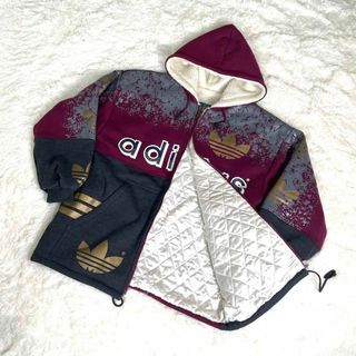 adidasトラックジャケット×ベルベットふわふわパーカー　ブラウン\u0026ピンクM