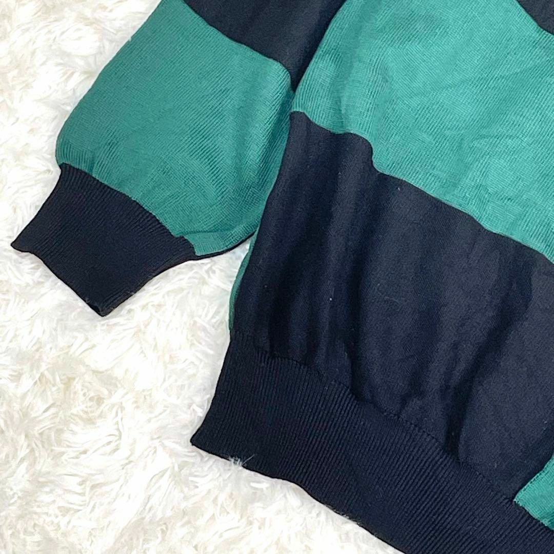 クリスチャンディオール ロゴ刺繍 クルーネック ニット 市松紋様 グリーン
