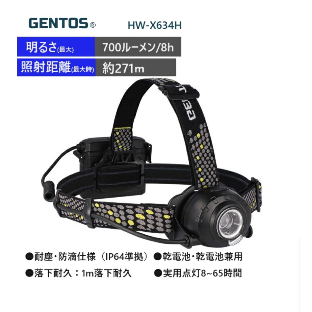 GENTOS LED ハイブリッド充電式ヘッドランプ充電池 乾電池兼