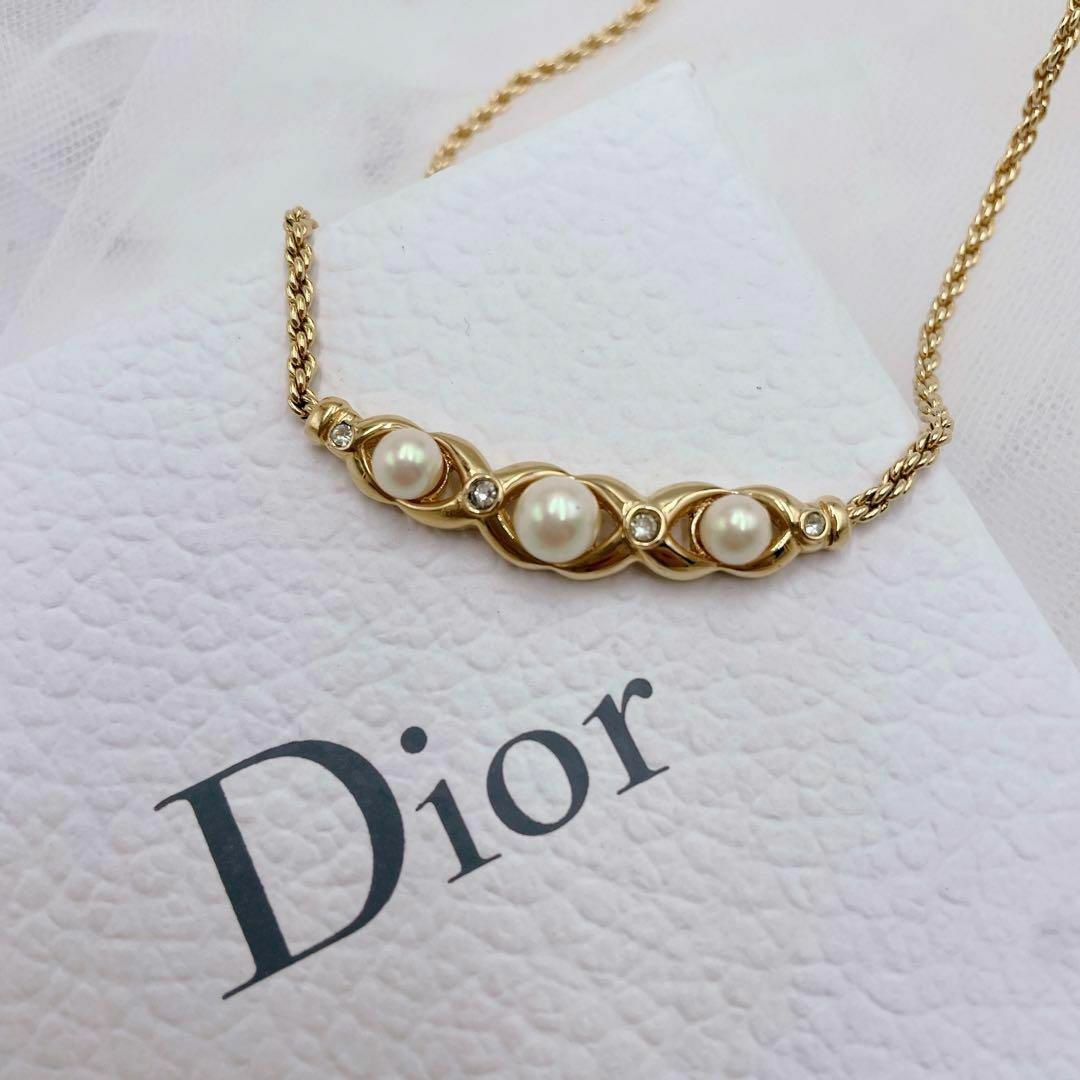 ✨美品✨ Dior パール ラインストーン ネックレス ヴィンテージ ゴールド