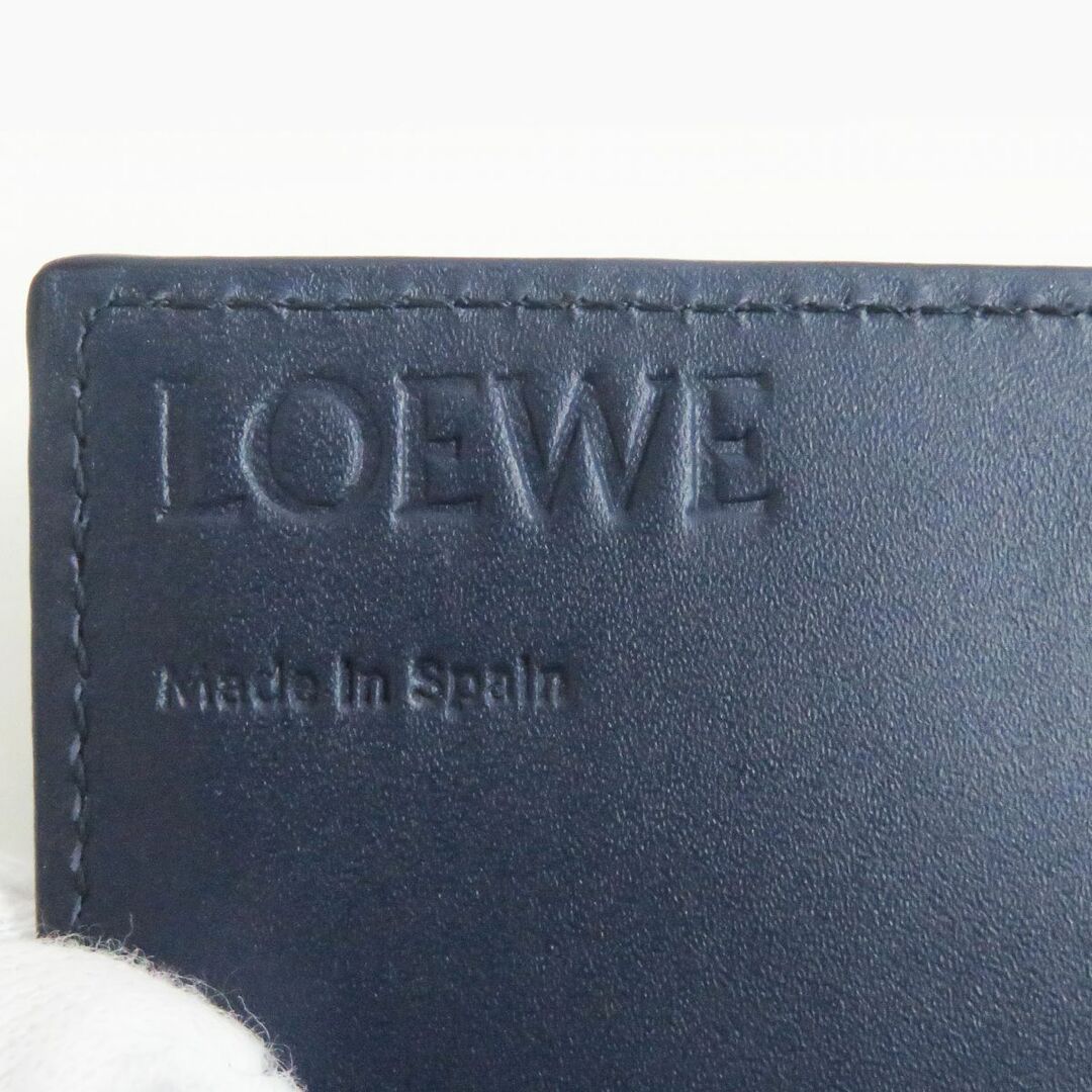 極美品□LOEWE/ロエベ アナグラム リネン フラップタイプ レザー パスケース/カードケース/名刺入れ ネイビー 箱・保存袋付き ビジネス◎