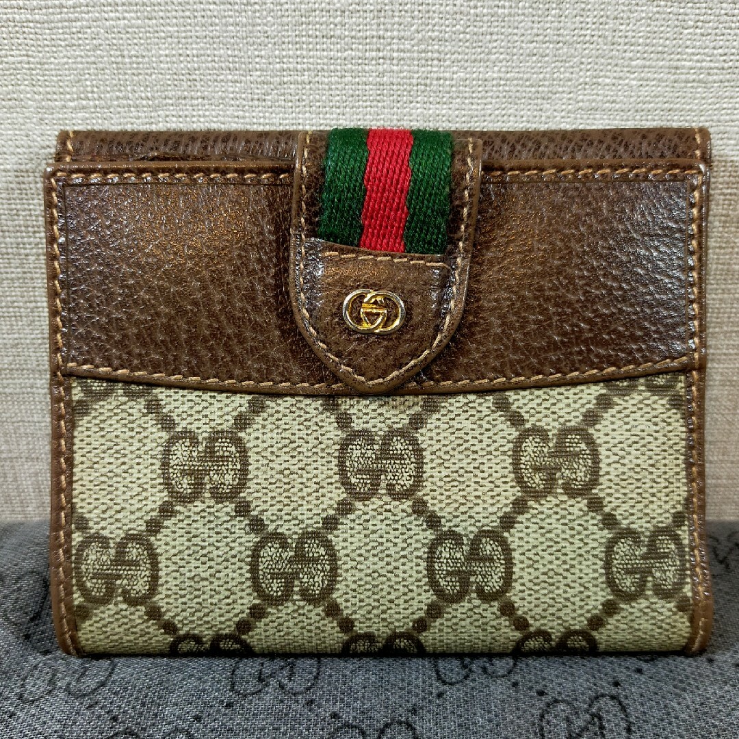 グッチ GUCCI 折り財布 本革 レザー 茶色 ブラウン GG柄 オフィディア-