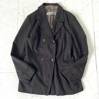 ジルサンダー(Jil Sander)の【ジルサンダー】本人期ウール カシミヤ ストライプ ダブルテーラードジャケット茶(テーラードジャケット)