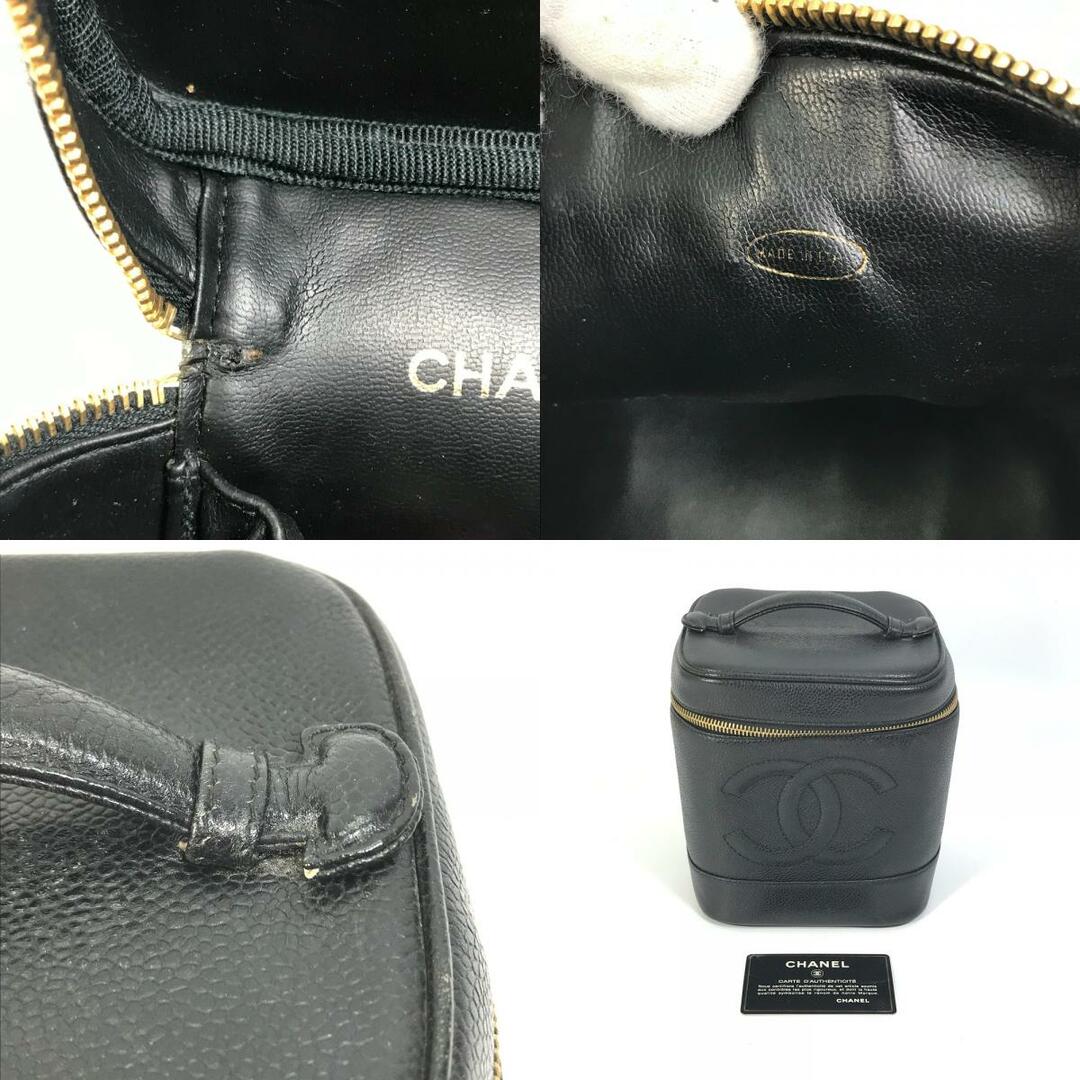 シャネル CHANEL 縦型 ヴィンテージ A01998 CC ココマーク 化粧ポーチ ハンドバッグ メイクボックス カバン バニティバッグ キャビアスキン ブラック