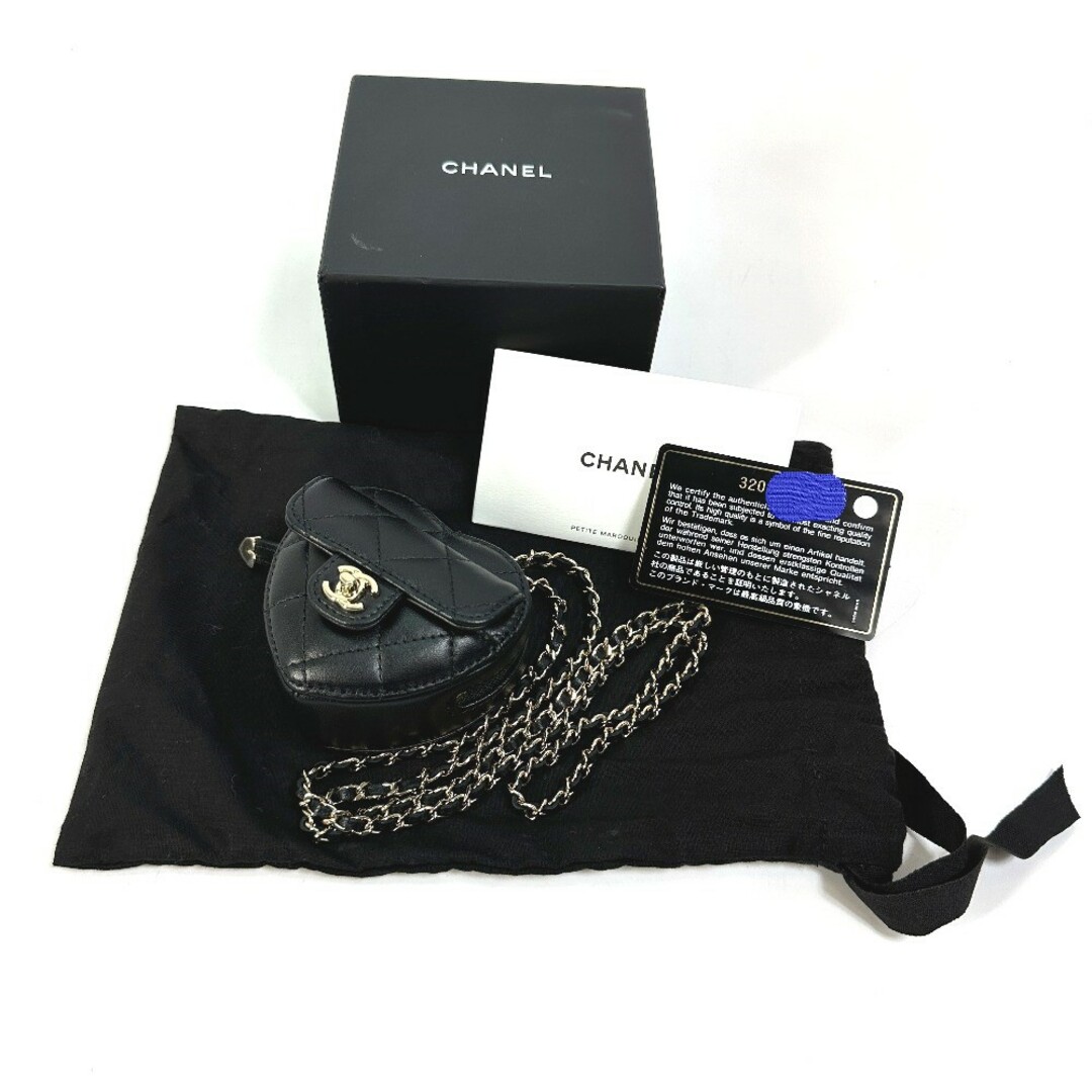 シャネル CHANEL ミニ ハートシェイプ AP2783 ココマーク CC ネックストラップ コインパース 財布 コインケース 小物入れ ラムスキン  ブラック 未使用