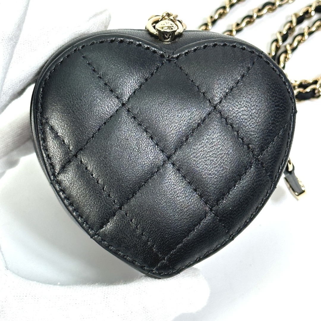 シャネル CHANEL ミニ ハートシェイプ AP2783 ココマーク CC ネックストラップ コインパース 財布 コインケース 小物入れ ラムスキン  ブラック 未使用