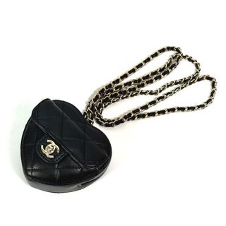 シャネル(CHANEL)のシャネル CHANEL ミニ ハートシェイプ AP2783 ココマーク CC ネックストラップ コインパース 財布 コインケース 小物入れ ラムスキン ブラック 未使用(小物入れ)